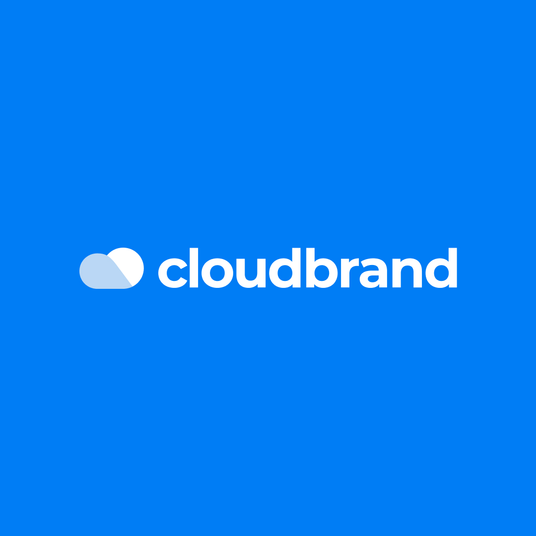 Design As A Subscription 9 A blue background showcases a white cloud icon beside the text cloudbrand in bold white font, subtly hinting at unlimited graphic design possibilities offered through a unique design subscription service.